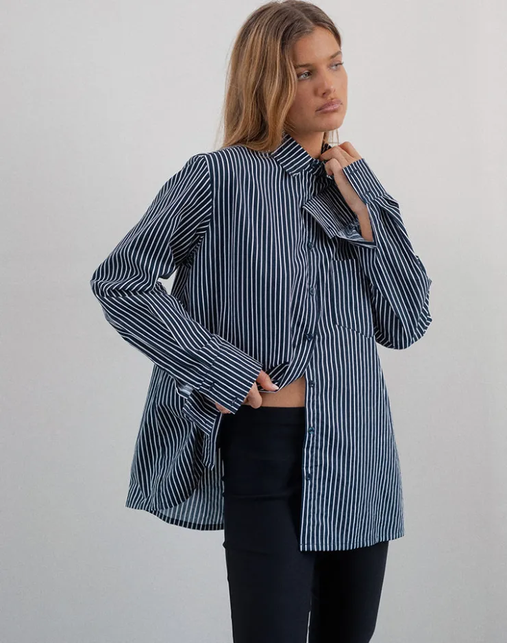 Women Motel Rocks Shirts And Blouses | Printed Tops | Turner Shirt in Mono Stripe Navy