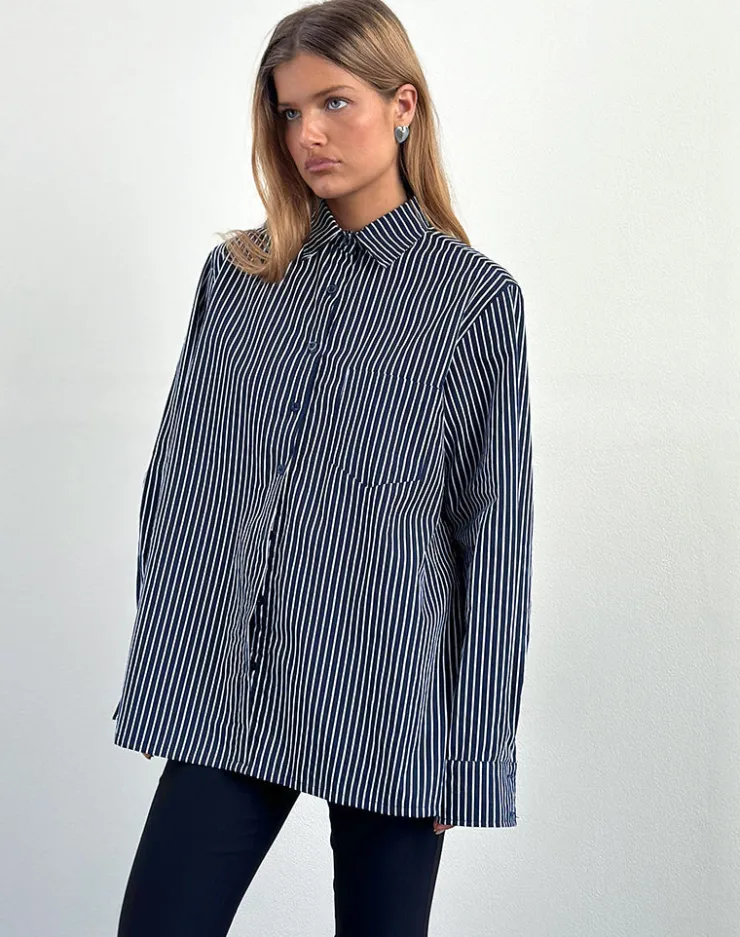 Women Motel Rocks Shirts And Blouses | Printed Tops | Turner Shirt in Mono Stripe Navy