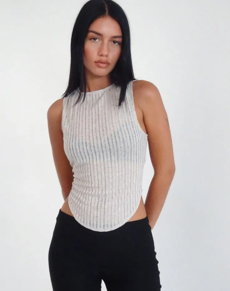 Women Motel Rocks Vest Tops | Going Out Tops | Tyla Knitted Top in Oatmilk