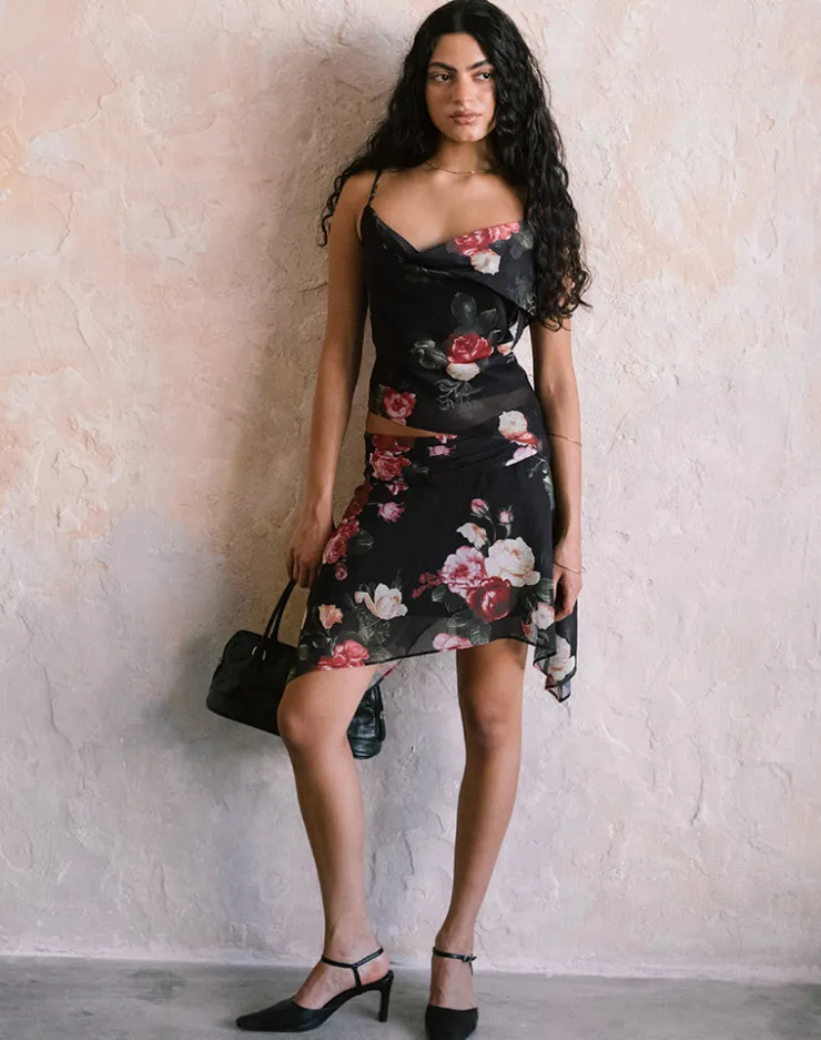 Women Motel Rocks Co-ords | Printed Skirts | Tyler Skirt in Renaissance Rose Black