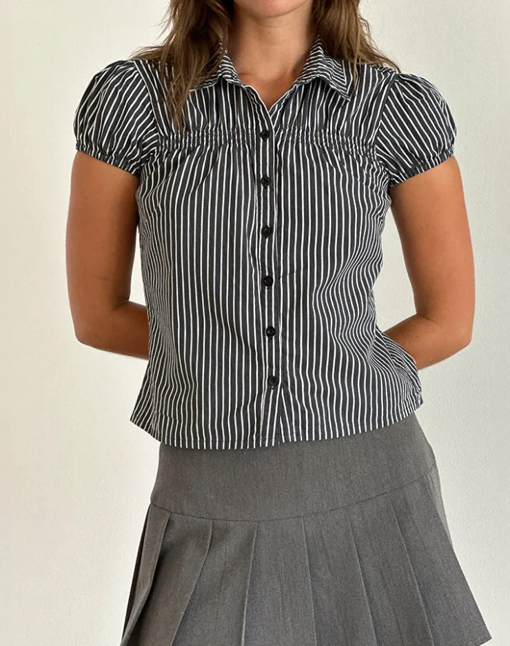 Women Motel Rocks Tailoring | Shirts And Blouses | Ulsan Fitted Shirt in Black and Grey Stripe