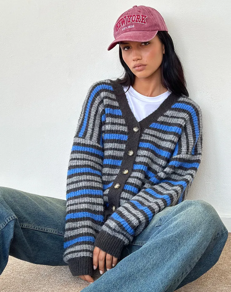 Women Motel Rocks Cardigans | Uriela Cardigan in Light Grey and Blue Grey Stripe