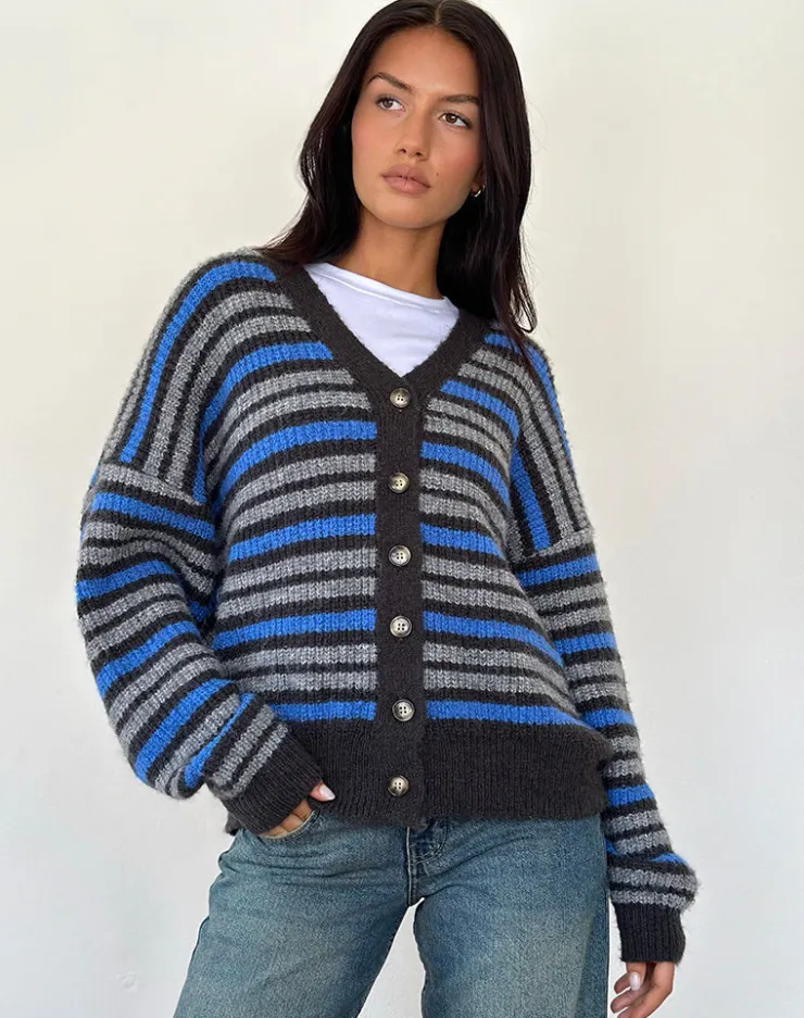 Women Motel Rocks Cardigans | Uriela Cardigan in Light Grey and Blue Grey Stripe