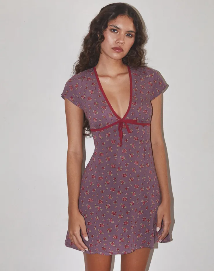 Women Motel Rocks Printed Dresses | Day Dresses | Vaiso Mini Dress in Flowing Rose Deep Purple