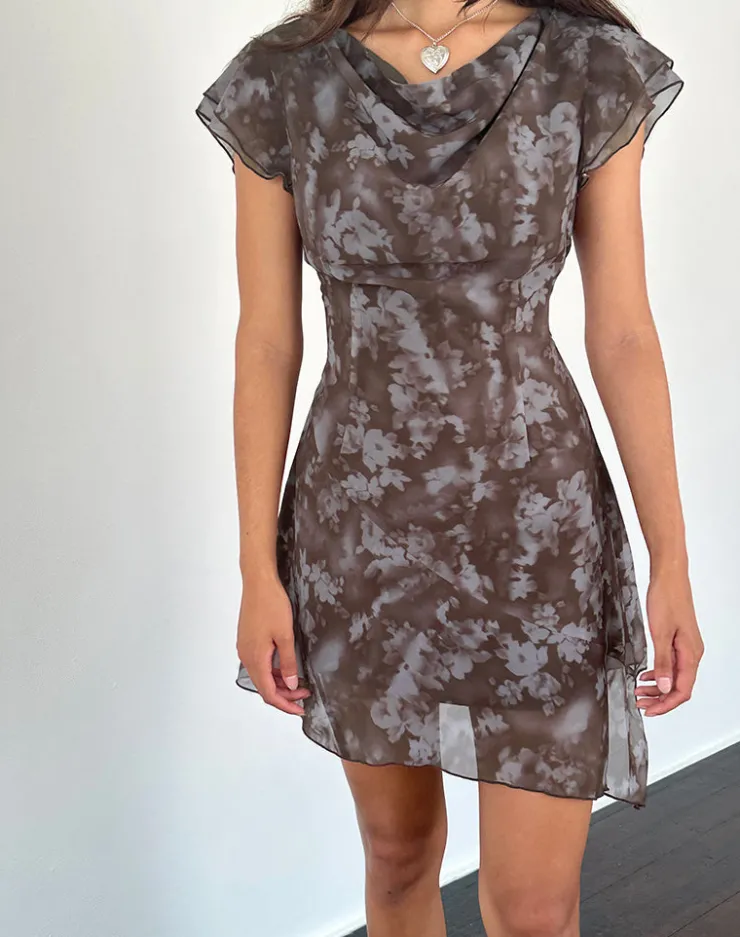 Women Motel Rocks Printed Dresses | Bodycon Dresses | Valencia Mini Dress in Botanical Shadow Brown