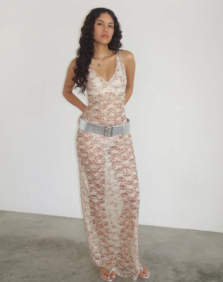 Women Motel Rocks Printed Dresses | Party Dresses | Valtheni Maxi Dress in Chic Petal Pink Lace