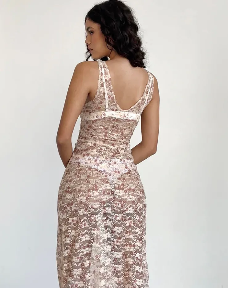 Women Motel Rocks Printed Dresses | Party Dresses | Valtheni Maxi Dress in Chic Petal Pink Lace