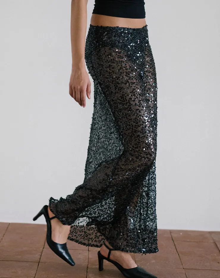 Women Motel Rocks Co-ords | Maxi Skirts | Vanessa Maxi Skirt in Sequin Mesh Black