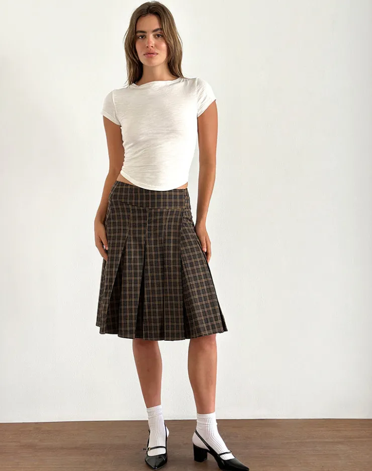 Women Motel Rocks Tailoring | Pleated Skirts | Vanka Midi Skirt in Dark Brown Check