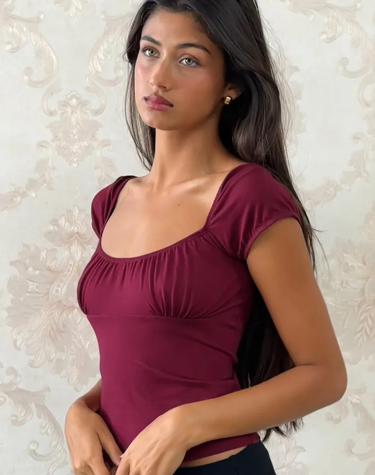 Women Motel Rocks Basic Tops | Vardah Top in Burgundy Jersey