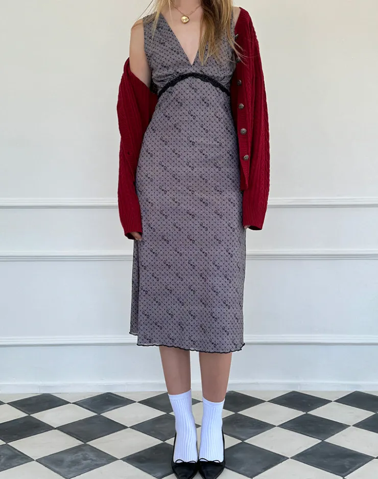 Women Motel Rocks Basics | Printed Dresses | Vasida Mesh Midi Dress in Queen of Hearts