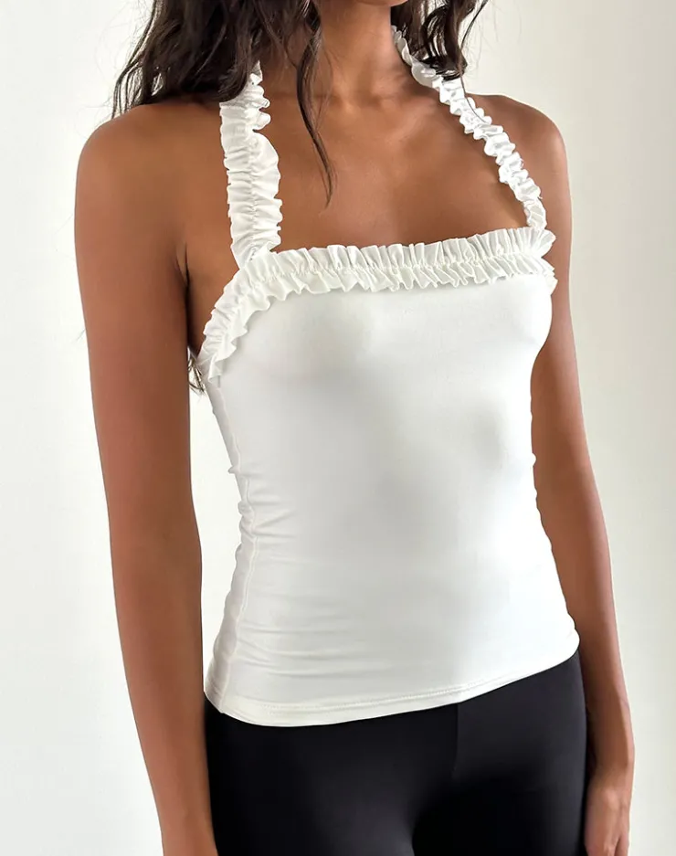 Women Motel Rocks Basic Tops | Halterneck Tops | Veda Ruched Halterneck Top in Slinky White