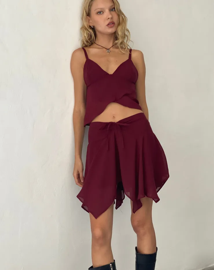 Women Motel Rocks Mini Skirts | Veny Mini Skirt in Chiffon Oxblood