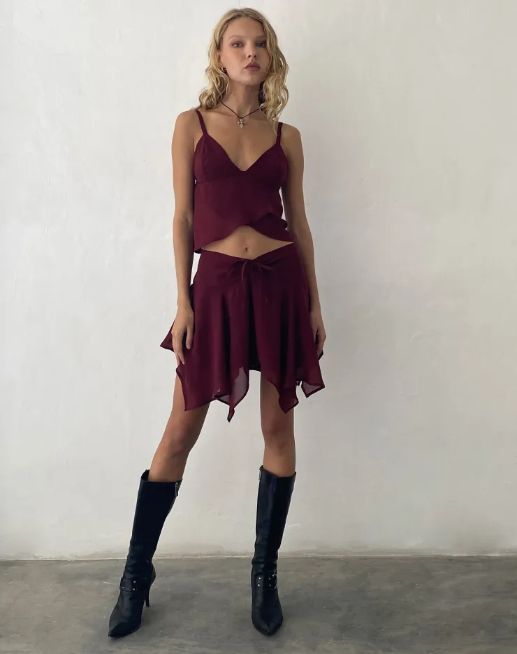 Women Motel Rocks Mini Skirts | Veny Mini Skirt in Chiffon Oxblood