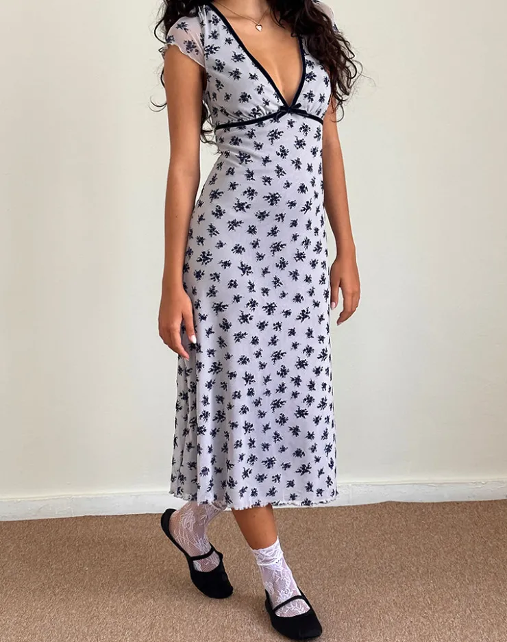 Women Motel Rocks Printed Dresses | Day Dresses | Vilinia Dress in Pale Grey Flower Cluster Flock