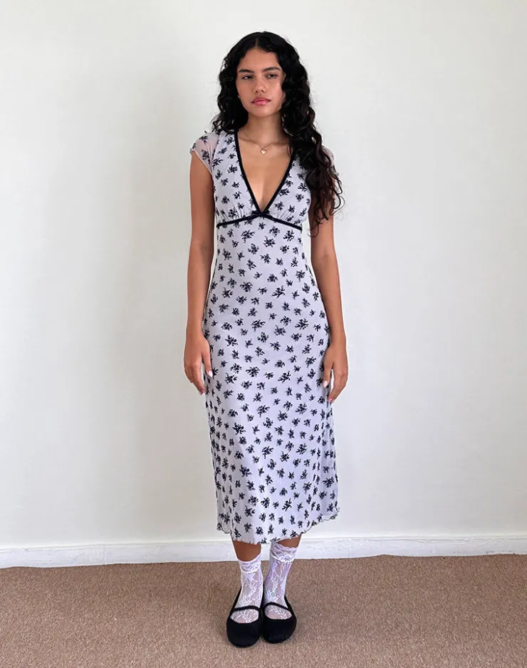 Women Motel Rocks Printed Dresses | Day Dresses | Vilinia Dress in Pale Grey Flower Cluster Flock