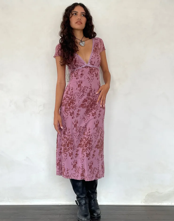 Women Motel Rocks Day Dresses | Vilinia Midi Dress in Abstract Botanic Mauve