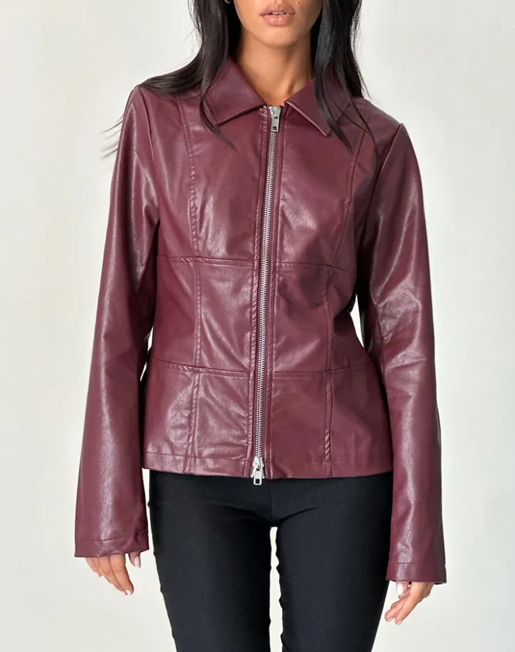 Women Motel Rocks Co-ords | Pu Jackets | Vincent Fitted Jacket in PU Burgundy