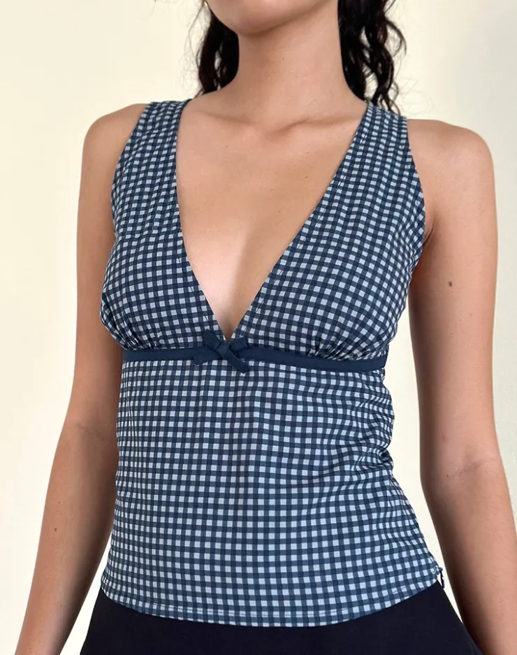 Women Motel Rocks Printed Tops | Vishata Top in Mini Gingham Dark Blue