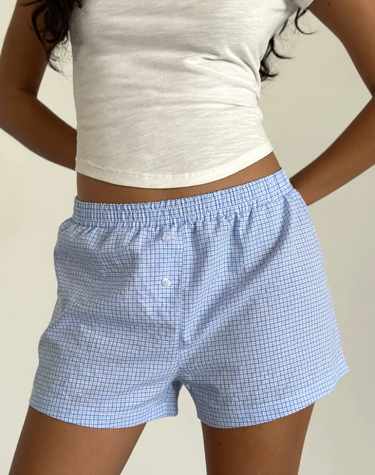 Women Motel Rocks LOUNGEWEAR | Voir Short in Poplin Gingham Blue and White