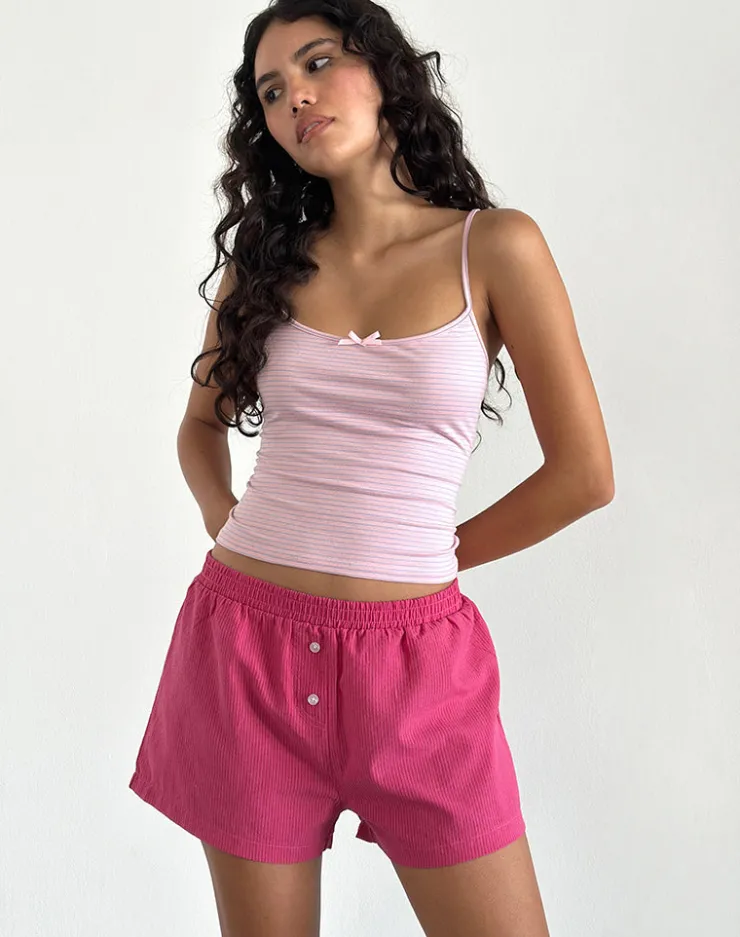 Women Motel Rocks LOUNGEWEAR | Voir Short in Poplin Red and Pink Stripe