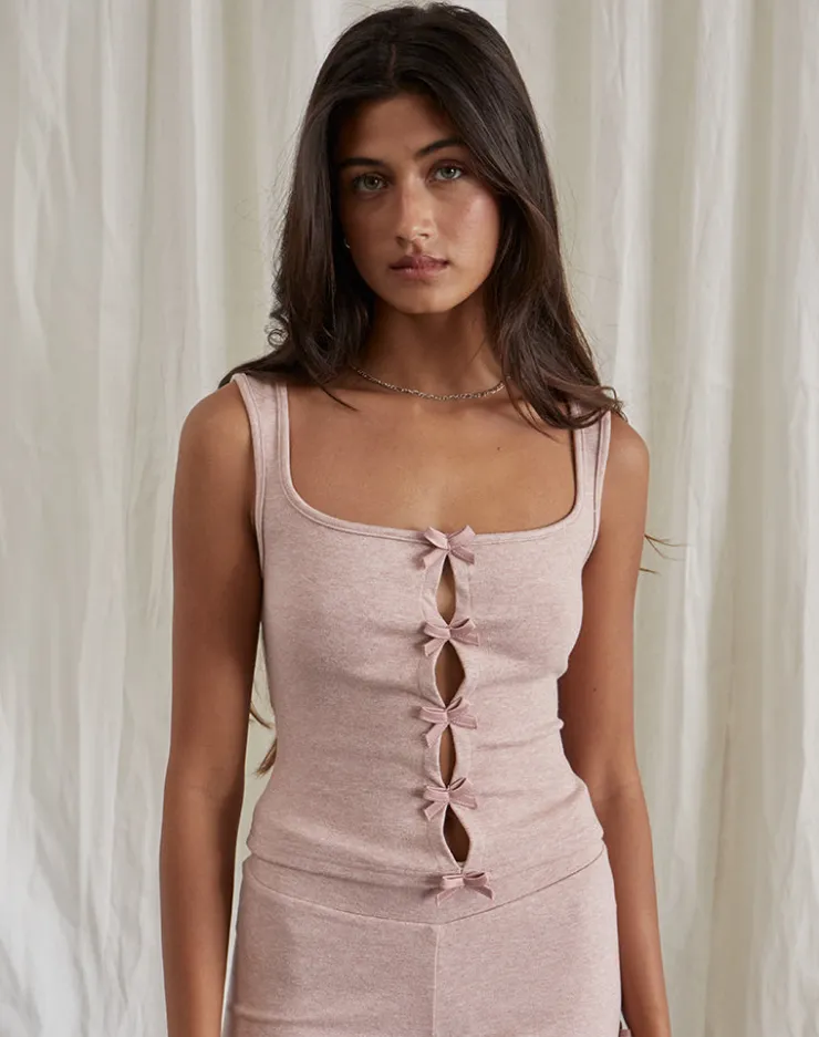 Women Motel Rocks Co-ords | Basic Tops | Vonnie Bow Vest Top in Knit Sandy Pink