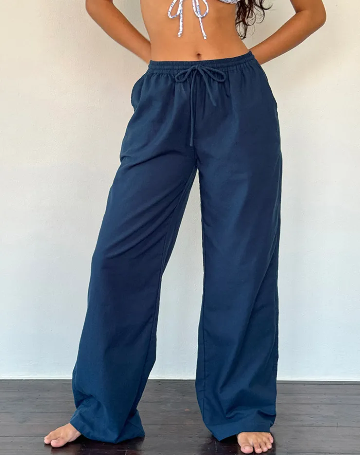 Women Motel Rocks Basics | Low Rise Pants | Wasic Wide Leg Linen Trouser in