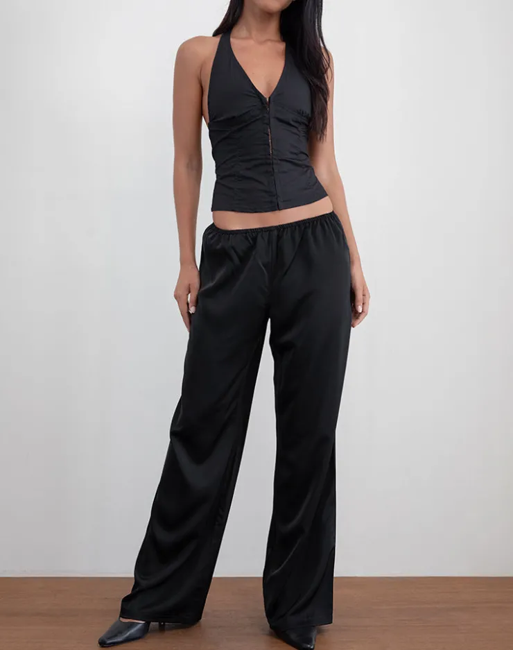 Women Motel Rocks Tailoring | Waski Wide Leg Trouser in Satin Black