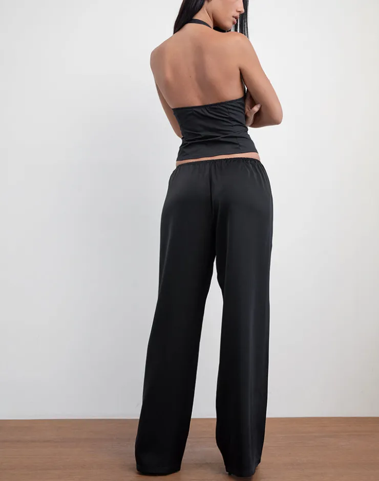 Women Motel Rocks Tailoring | Waski Wide Leg Trouser in Satin Black