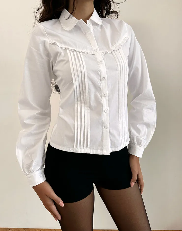 Women Motel Rocks Shirts And Blouses | Long Sleeve Tops | Wells Frill Long Sleeve Blouse in White