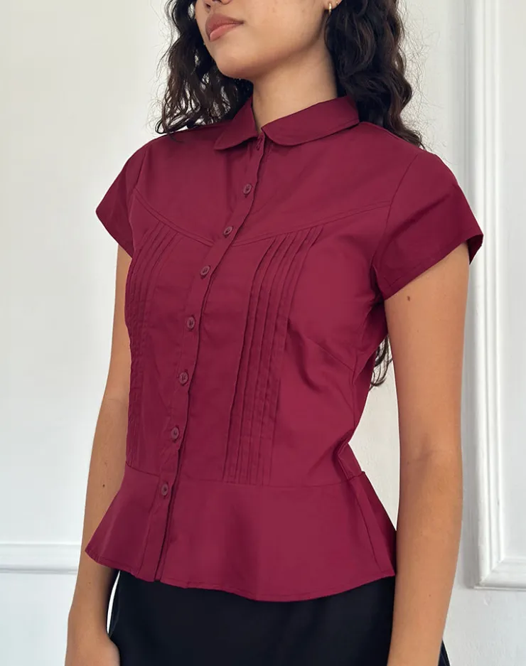 Women Motel Rocks Shirts And Blouses | Wilmot Blouse in Burgundy Poplin