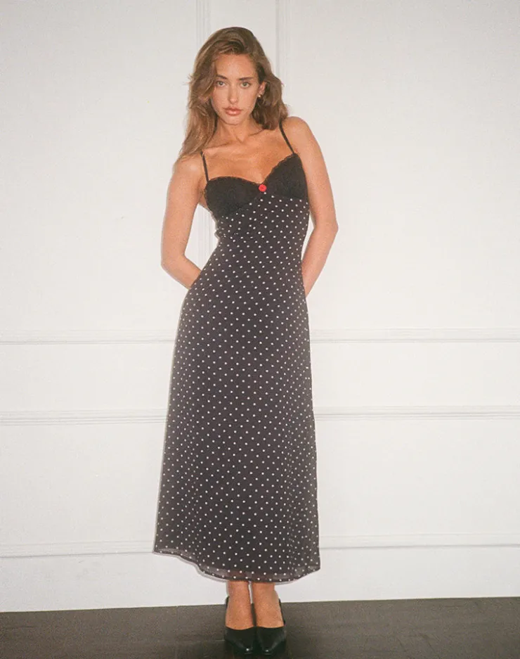 Women Motel Rocks Midi Dresses | Wilonna Maxi Dress in Basic Polka Black Chiffon