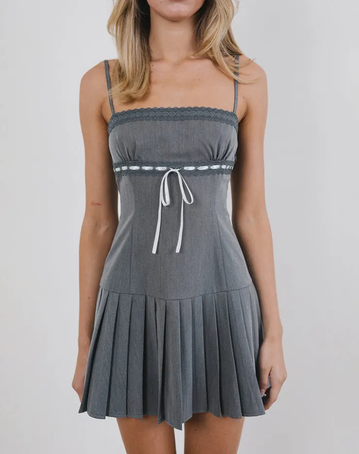 Women Motel Rocks Tailoring | Party Dresses | Wimala Mini Dress in Charcoal with White Ribbon