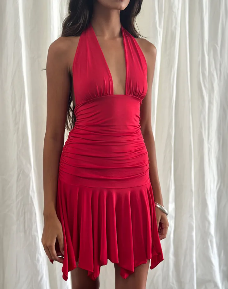 Women Motel Rocks Party Dresses | Mini Dresses | Winslet Plunge Mini Dress in Slinky Red