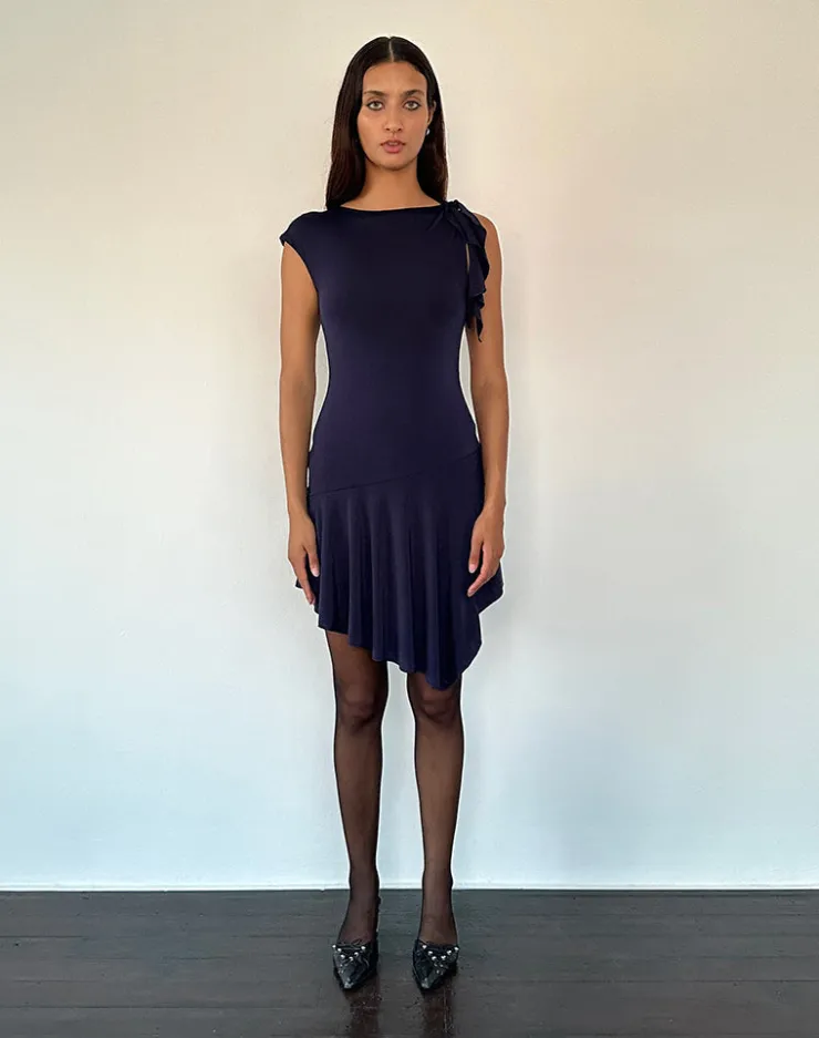 Women Motel Rocks Mini Dresses | Winslow Asymmetric Frill Mini Dress in Navy