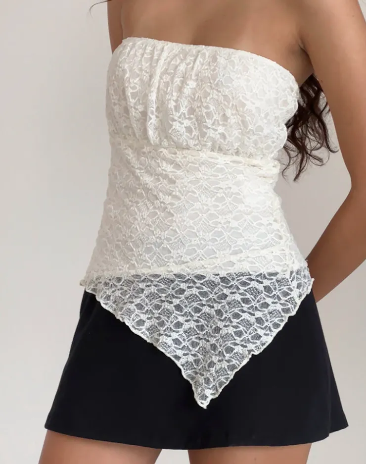 Women Motel Rocks Bandeau Tops | Lace Tops | Wuni Longline Bandeau Top in Lace Ivory