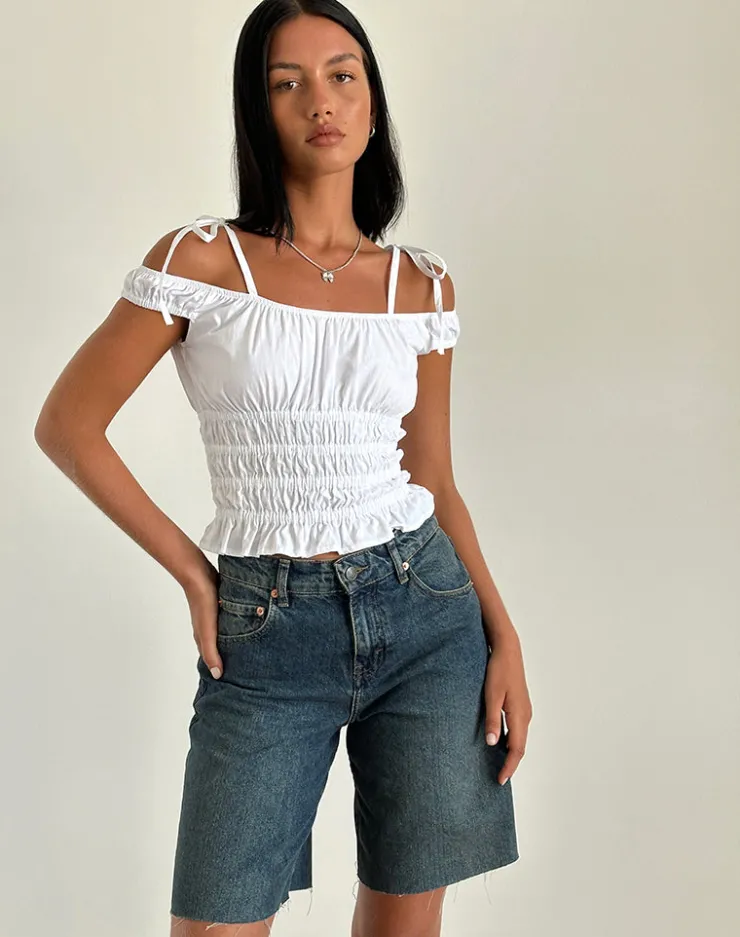 Women Motel Rocks Corset Tops | Xavan Bardot Tie Shoulder Top in White