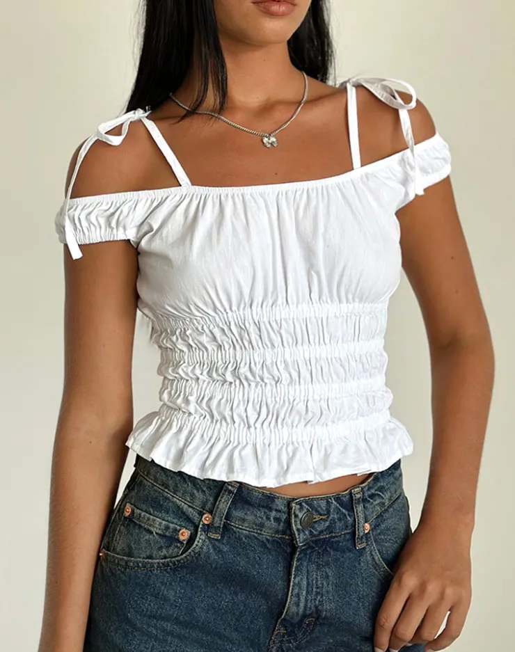 Women Motel Rocks Corset Tops | Xavan Bardot Tie Shoulder Top in White