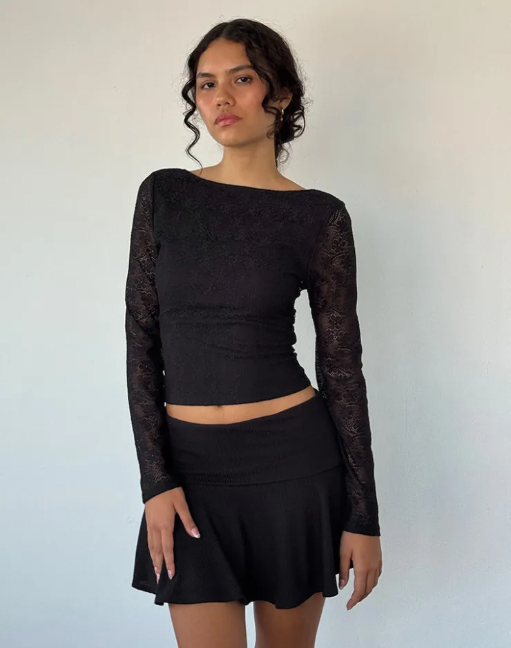 Women Motel Rocks Long Sleeve Tops | Lace Tops | Xiabon Backless Long Sleeve Top in Lace Black