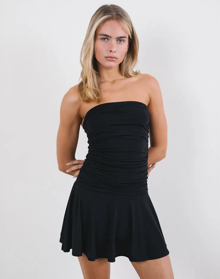 Women Motel Rocks Bandeau Dresses | Little Black Dresses | Yasmin Bandeau Mini Dress in Slinky Black