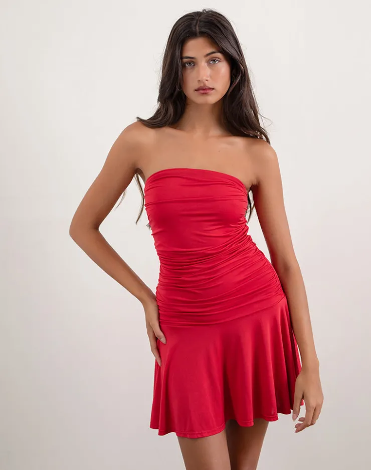 Women Motel Rocks Party Dresses | Mini Dresses | Yasmin Bandeau Mini Dress in Slinky Red