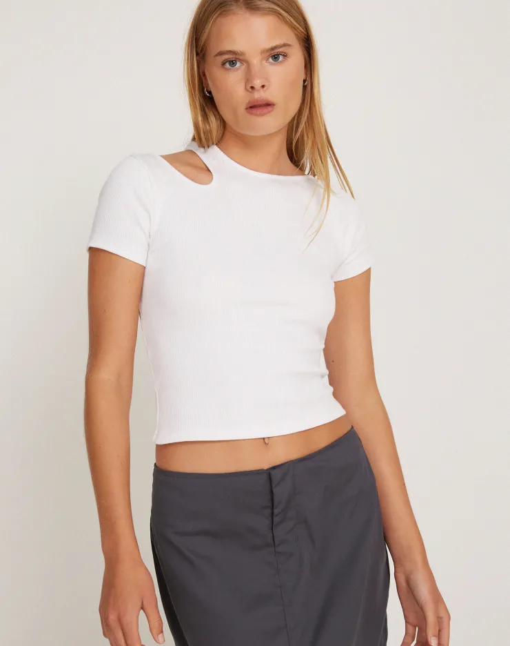 Women Motel Rocks Basics | Basic Tops | Yuji Cutout Top in Rib White