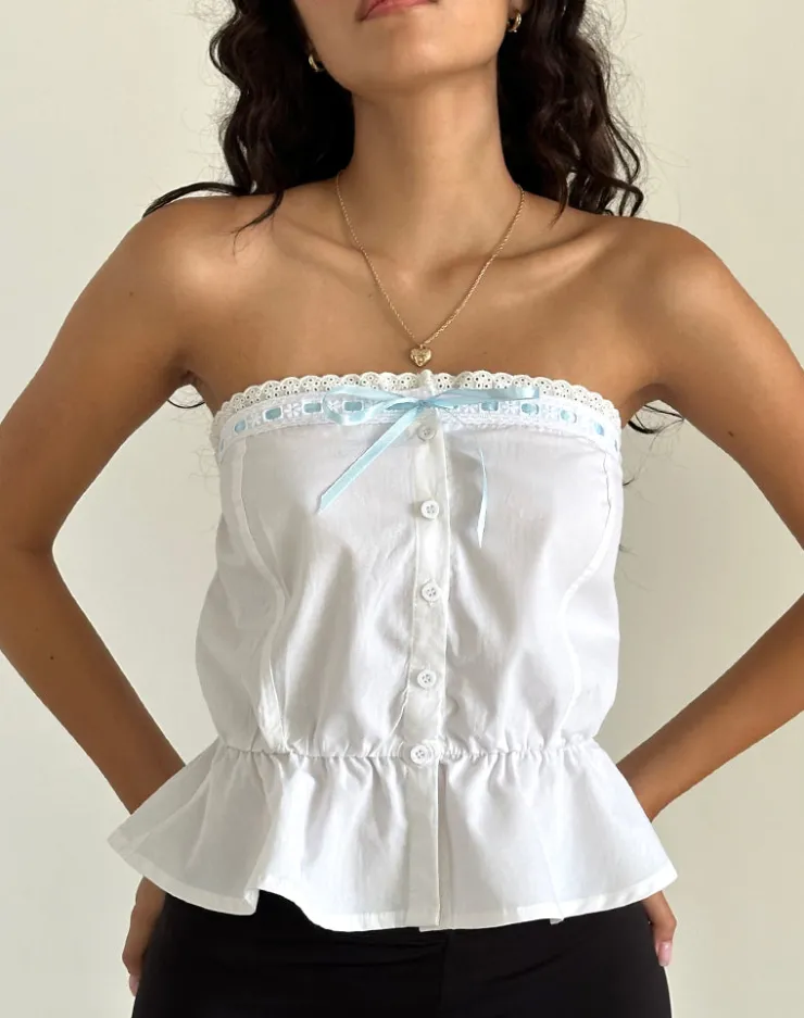 Women Motel Rocks Bandeau Tops | Going Out Tops | Zar Ribbon Tube Top in White