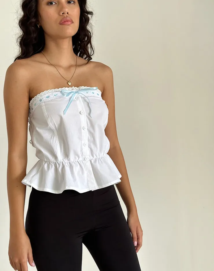 Women Motel Rocks Bandeau Tops | Going Out Tops | Zar Ribbon Tube Top in White