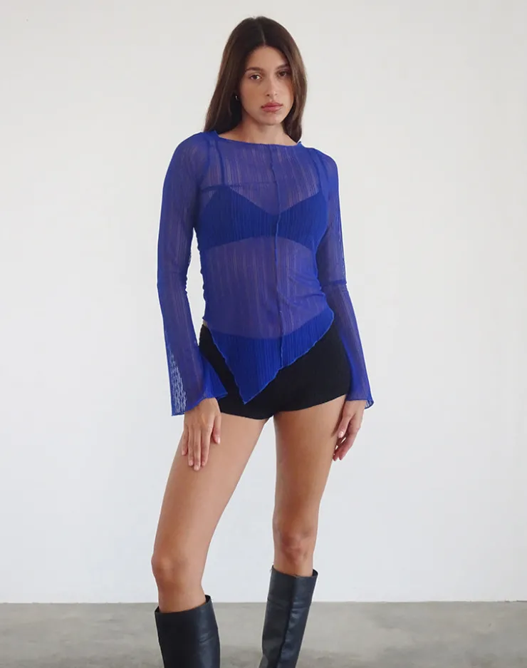 Women Motel Rocks Printed Tops | Long Sleeve Tops | Zartina Top in Sheer Texture Blue