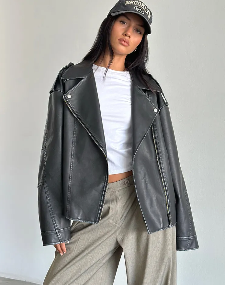 Women Motel Rocks Pu Jackets | Jackets | Zebbie Distressed PU Biker Jacket in