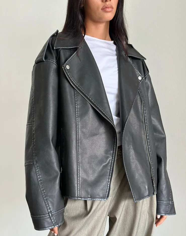 Women Motel Rocks Pu Jackets | Jackets | Zebbie Distressed PU Biker Jacket in