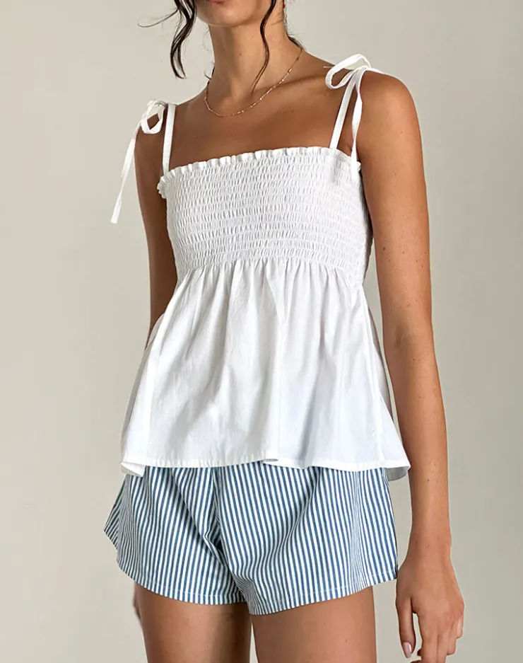 Women Motel Rocks Strappy Tops | Going Out Tops | Zerah Shirred Cami Top in Poplin White