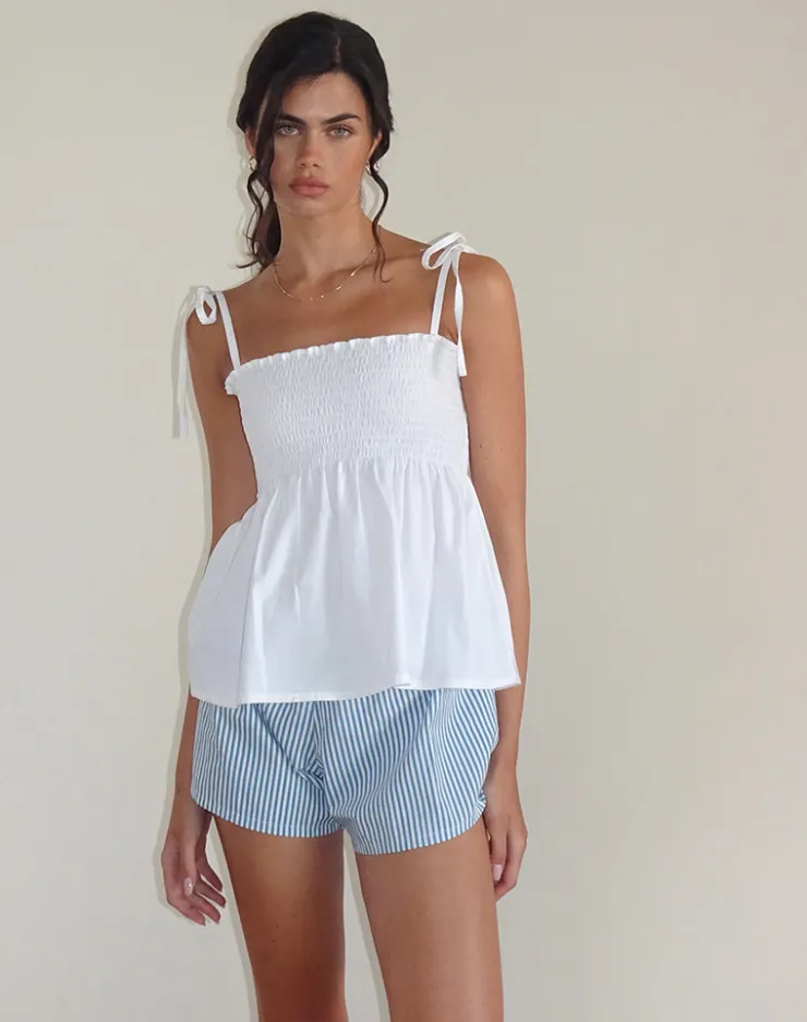 Women Motel Rocks Strappy Tops | Going Out Tops | Zerah Shirred Cami Top in Poplin White