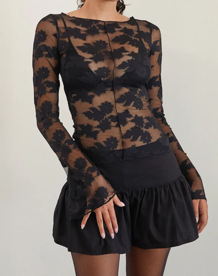 Women Motel Rocks Long Sleeve Tops | Lace Tops | Zerlin Unlined Long Sleeve Top in Lace Black